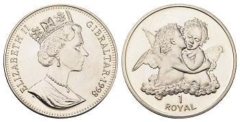 Гибралтар 1 роял 1998 Херувимы KM 753 медно-никель BU 1524-1941