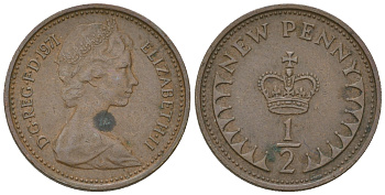 Великобритания 1/2 пенни 1971 Елизавета II (1952-2022) KM 914, Spink 4239 бронза 3458-1265