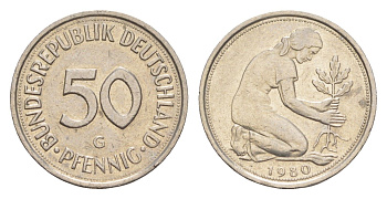 ФРГ 50 пфеннигов 1980 G KM 109, J. 384 медно-никель 4643-137