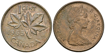 Канада 1 цент 1965 Елизавета II (1952-2022), кленовый лист KM 59.1 бронза 4173-1158