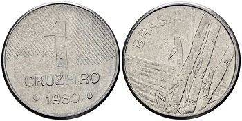 Бразилия 1 крузейро 1980 сахарный тростник KM 590 нержавеющая сталь 4516-518