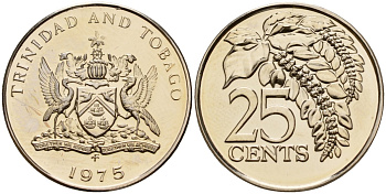 Тринидад и Тобаго 25 центов 1975 FM, цветок дикая пуансеттия KM 28 медно-никель PROOF 4152-1052