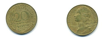 ФРАНЦИЯ 20 САНТИМОВ 1981 KM 930 медь алюминий никель 54-2036