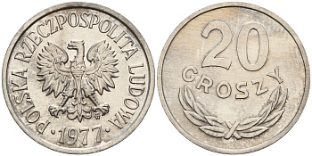 Польша 20 грошей 1977 MW KM А47 алюминий  UNC  4187-345