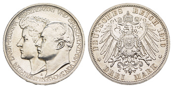 Саксен-Веймар-Эйзенах 3 марки 1910 A, Свадьба Вильгельма и Феодоры KM 221, J. 162 серебро 1523-1122