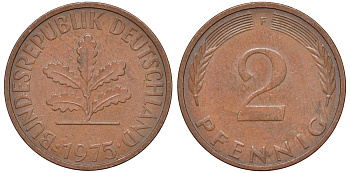 ФРГ 2 пфеннига 1970 F KM 106a, J.381a сталь плакированная медью 4174-457