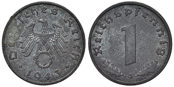 Германия 1 рейхспфенниг 1943 A KM 97, J. 369 цинк 4124-228