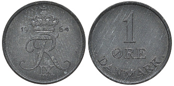 Дания 1 эре 1964 KM 839 цинк 4174-165