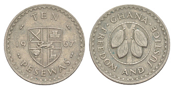 Гана 10 песев 1967 KM 16 медно-никель 4654-453