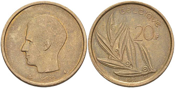 БЕЛЬГИЯ 20 ФРАНКОВ 1982 BELGIQUE KM 159 никель бронза 4391-511