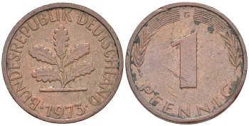ФРГ 1 ПФЕННИГ 1973 G KM 105, J. 380 сталь плакированная медью 4181-566
