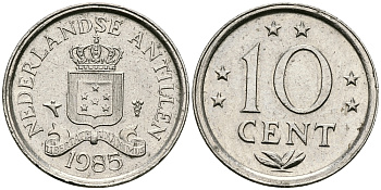 Нидерландские Антилы 10 центов 1985 Беатрикс (1980-2013) KM 10 никель 96-336