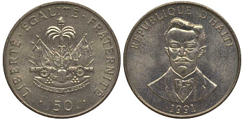 Гаити 50 сантимов 1991 Шарлемань Перальт KM 153 медно-никель UNC M50-12