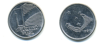 Бразилия 1 крузейро 1990 KM 617 нержавеющая сталь aUNC 93-737