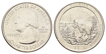 США 25 центов (квотер, 1/4 доллара) 2011 P, Квотеры «Парки США» - Национальный парк Глейшер KM 495 медь плакированная медно-никелем UNC 4666-931