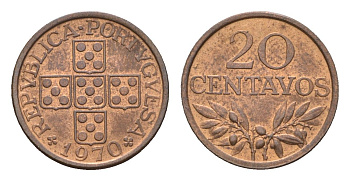 Португалия 20 сентаво 1970 KM 595 бронза UNC 4674-754