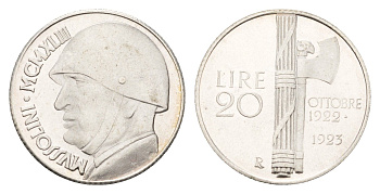 Италия фентезийная монета - жетон - 20 лир 1923 подобная монета никогда не выходила в обращение, диаметр 22 мм, вес 3,4 гр никель UNC 4669-229