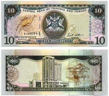Тринидад и Тобаго 10 долларов 2006 подпись 8, номер синий, TDLR Pick 48 бумага UNC (пресс) 2197-19-2-1