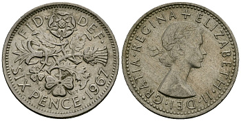 Великобритания 6 пенсов 1967 Елизавета II (1952-2022) KM 903, Spink 4149 медно-никель 4174-217
