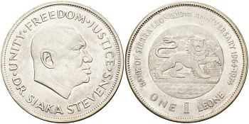 СЬЕРРА-ЛЕОНЕ 1 ЛЕОНЕ 1974 ИМИТАЦИЯ, КОПИЯ белый металл 4552-1213