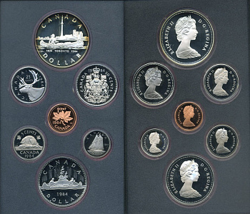 Канада набор из 7 монет 1984 150 лет Торонто, каноэ, оригинальная коробка и сертификат KM PS4 серебро PROOF 4-3-1-02