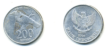 ИНДОНЕЗИЯ 200 РУПИЙ 2003 ПТИЧКА НА ВЕТКЕ, ГОД ТИП KM 66 алюминий 3999-727