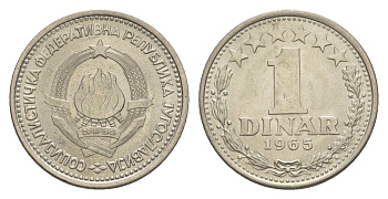 Югославия 1 динар 1965 KM 47 медно-никель aUNC 4643-311