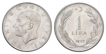 Турция 1 лира 1977 Кемаль Ататюрк KM 889a.2 нержавеющая сталь 4648-754