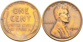 США 1 ЦЕНТ 1942 ЛИНКОЛЬН KM 132 бронза 218-138