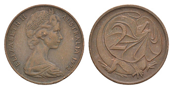 Австралия 2 цента 1972 Елизавета II (1952-2022), плащеносная ящерица KM 63 бронза 4585-1144