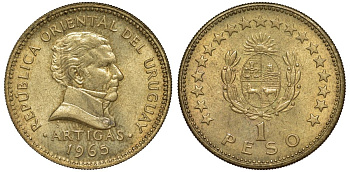 Уругвай 1 песо 1965 KM 46 алюминиевая бронза 95-735