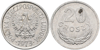 Польша 20 грошей 1973 MW, Народная Республика KM А47, Parchimowicz 208m алюминий 4580-654