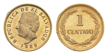 Сальвадор 1 сентаво 1989 KM 135.1a сталь плакированная бронзой UNC 4651-449