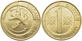 ФИНЛЯНДИЯ 1 МАРКА 1994 M KM 76 алюминиевая бронза 4448-353