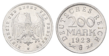 Германия 200 марок 1923 G KM 35, J. 304 алюминий 4671-1044