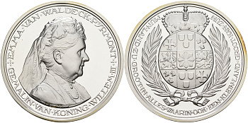 Нидерланды медаль ND Эмма королева Нидерландов , жена Виллема III  серебро  PROOF  00-00