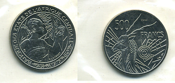 Центрально-Африканские штаты 500 франков 1976 пробник, ESSAI, Чад, в оригинальной упаковке KM E9 никель UNC 5010-131