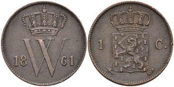 Нидерланды 1 цент 1861 Виллем III (1849-1890) KM 100 медь 1528-343