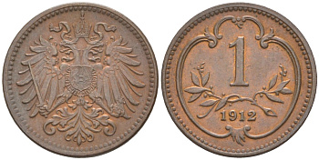 Австрия 1 геллер 1912 Франц Иосиф I (1892-1918) KM 2800 бронза UNC 4390-314