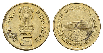 Индия 5 рупий 2009 60 лет Содружеству KM 376 никель латунь UNC 4119-845