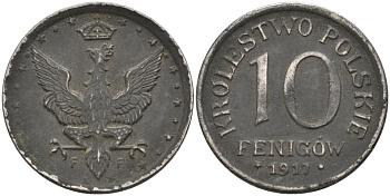 Польша 10 фенигов 1917 FF KM 6 железо 4575-327