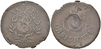 Бельгия, Антверпен 10 сантимов 1814 Людовик XVIII KM 6 бронза 4157-1233