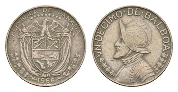 Панама 1/10 бальбоа (10 сентесимо) 1966 KM 10 медь плакированная медно-никелем 4649-835