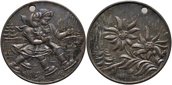 Германия медаль ND КАТОЛИЧЕСКАЯ медаль НА РОЖДЕНИЕ РЕБЁНКА, ДЕТИ - ЦВеты, С ОТВЕРСТИЕМ, диаметр 39 мм. железо 4552-213