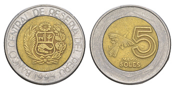 Перу 5 солей 1994 KM 316 биметалл 4638-135