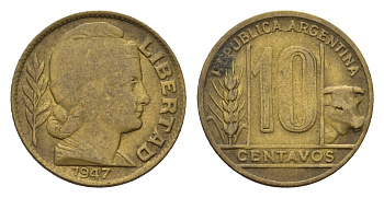 Аргентина 10 сентаво 1947 KM 41 алюминиевая бронза 4643-951