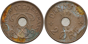 Дания 2 эре 1938 Кристиан X (1912-1947) KM 827 бронза 4147-529