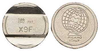 Италия, Милан жетон для автомойки диаметр 24 мм, вес 4,9 гр никель 4670-731