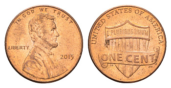 США 1 цент 2015 Линкольн KM 468 цинк плакированный медью 4674-729