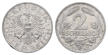 Австрия 2 шиллинга 1947 KM 2872 алюминий 4671-1037